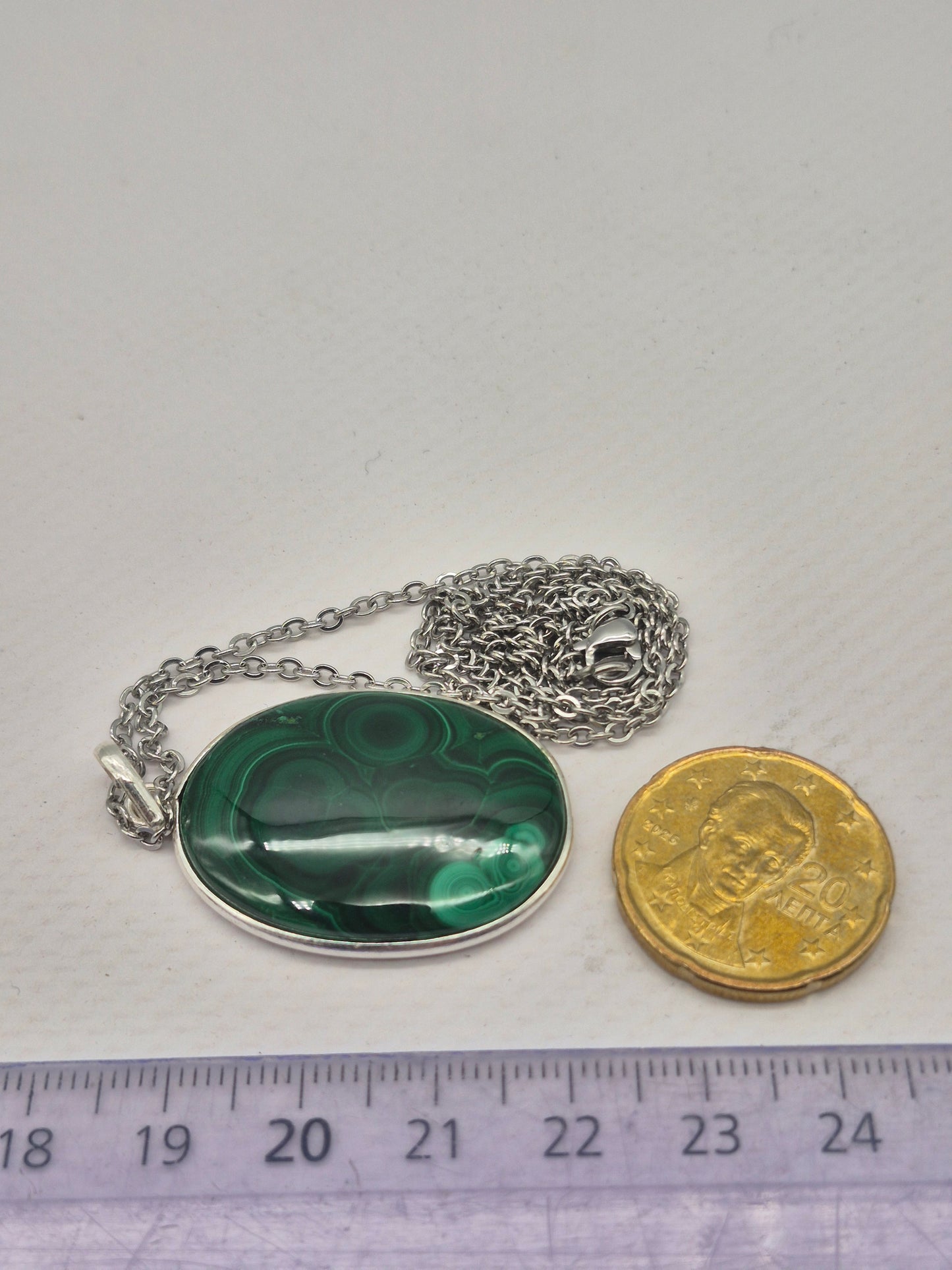 Malachite Crystal Oval Shaped Silver 925 Necklace