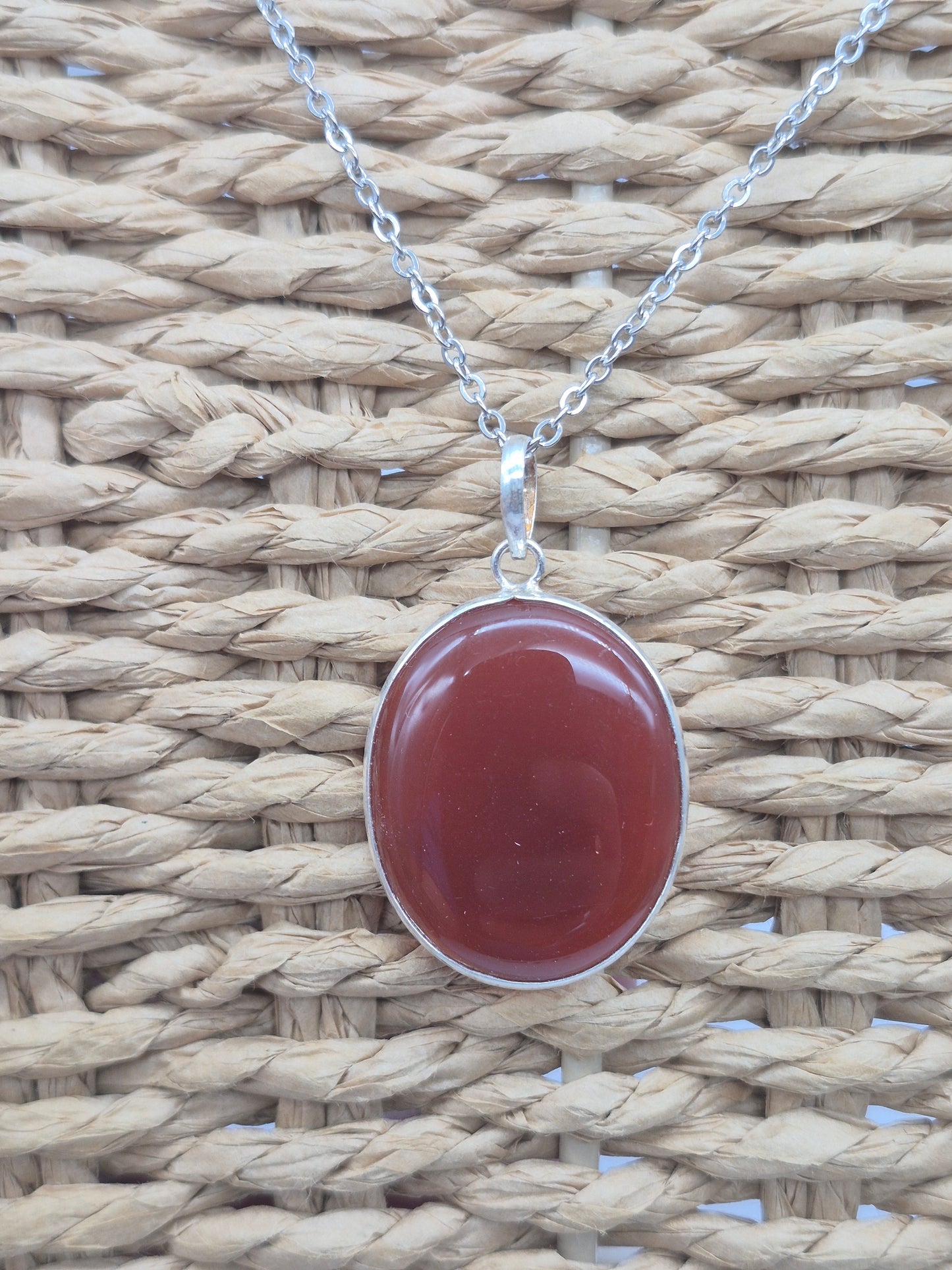 Carnelian Silver 925 Necklace with Stainless Steel Chain