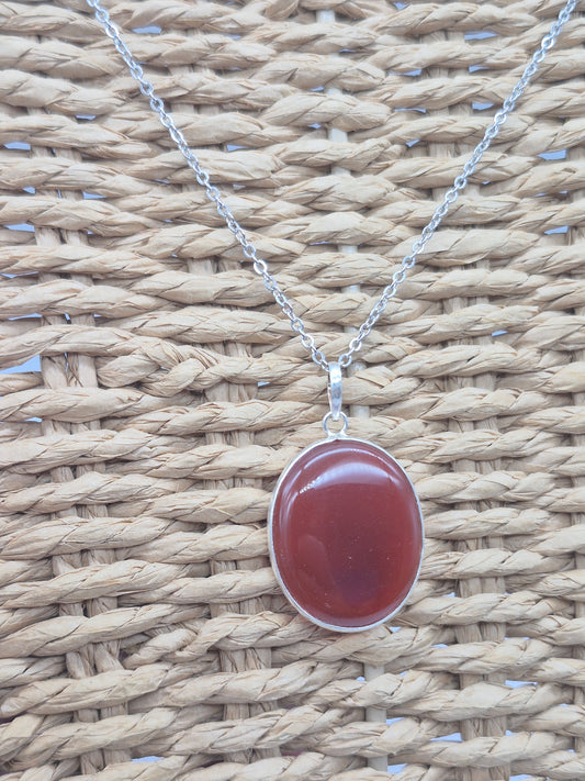 Carnelian Silver 925 Necklace with Stainless Steel Chain