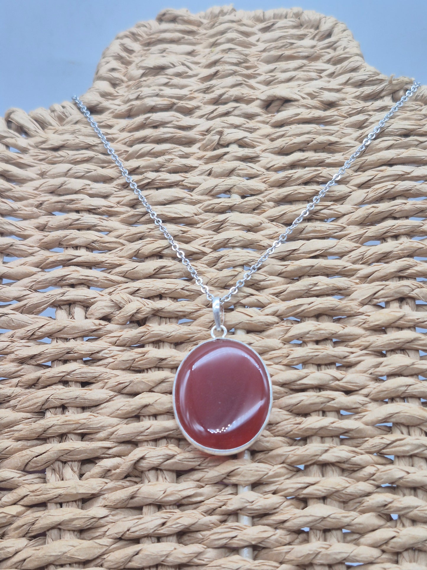 Carnelian Silver 925 Necklace with Stainless Steel Chain