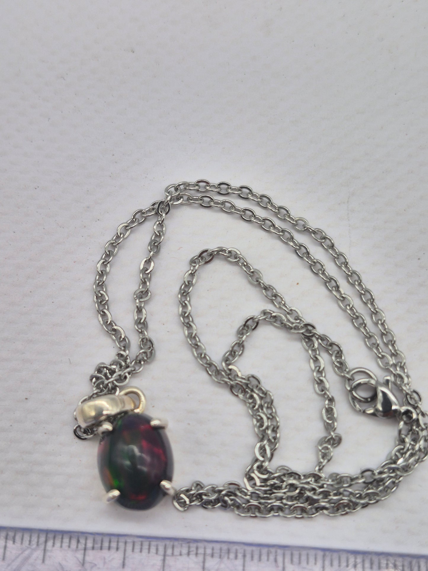 Black Fire Opal Australian Sterling Silver Necklace (RARE)