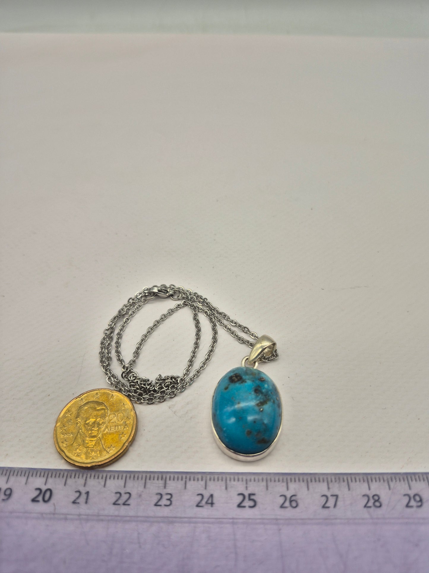 Authentic Natural Turquoise Silver Necklace with Steel Chain
