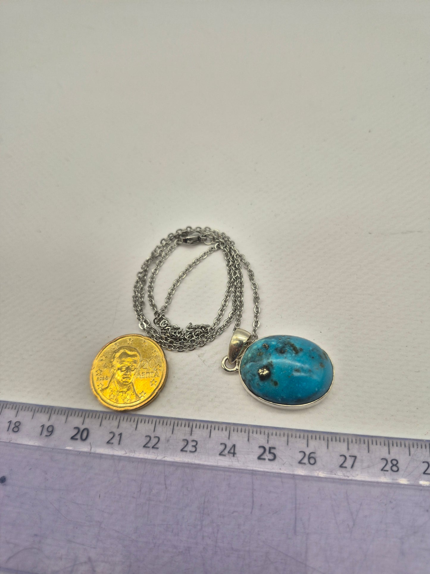 Authentic Natural Turquoise Silver Necklace with Steel Chain