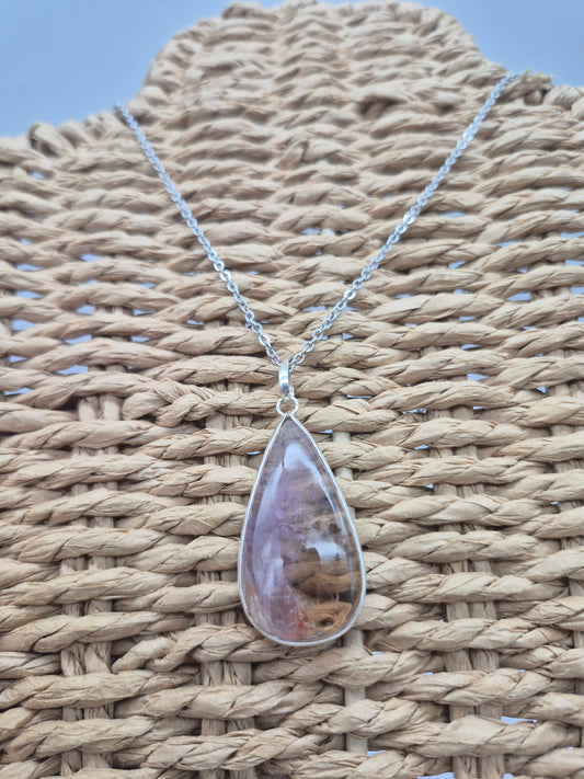 Ametrine Silver Necklace Teardrop with Steel Chain, Gemstone Necklace for Him and Her