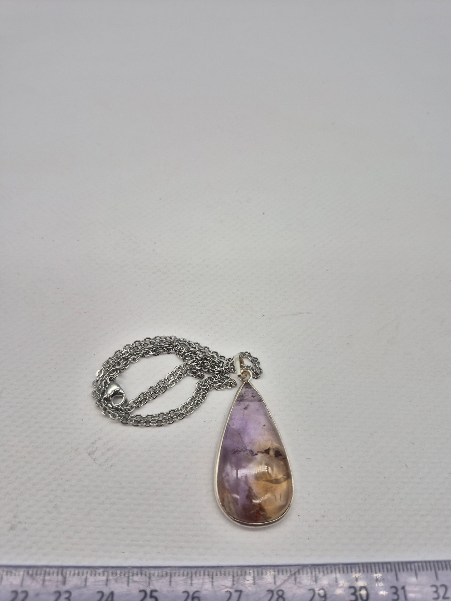 Ametrine Silver Necklace Teardrop with Steel Chain, Gemstone Necklace for Him and Her