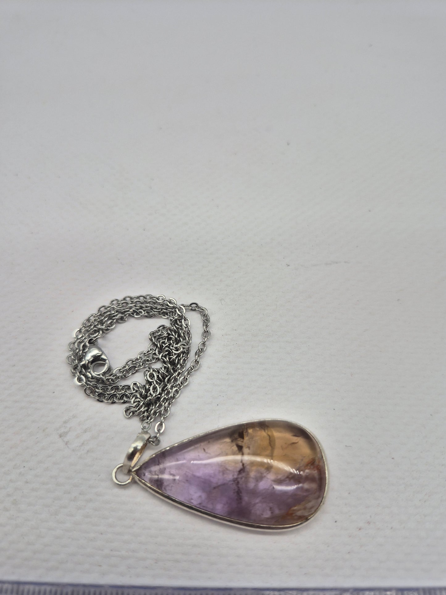 Ametrine Silver Necklace Teardrop with Steel Chain, Gemstone Necklace for Him and Her
