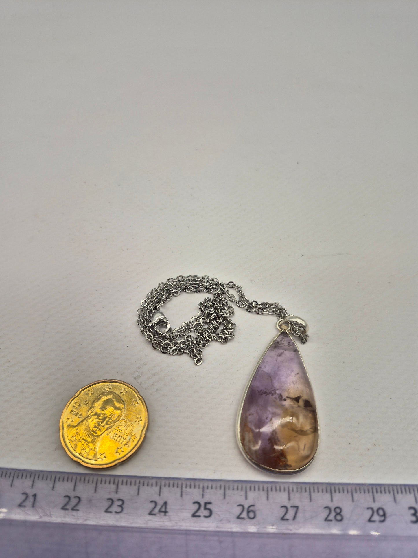 Ametrine Silver Necklace Teardrop with Steel Chain, Gemstone Necklace for Him and Her