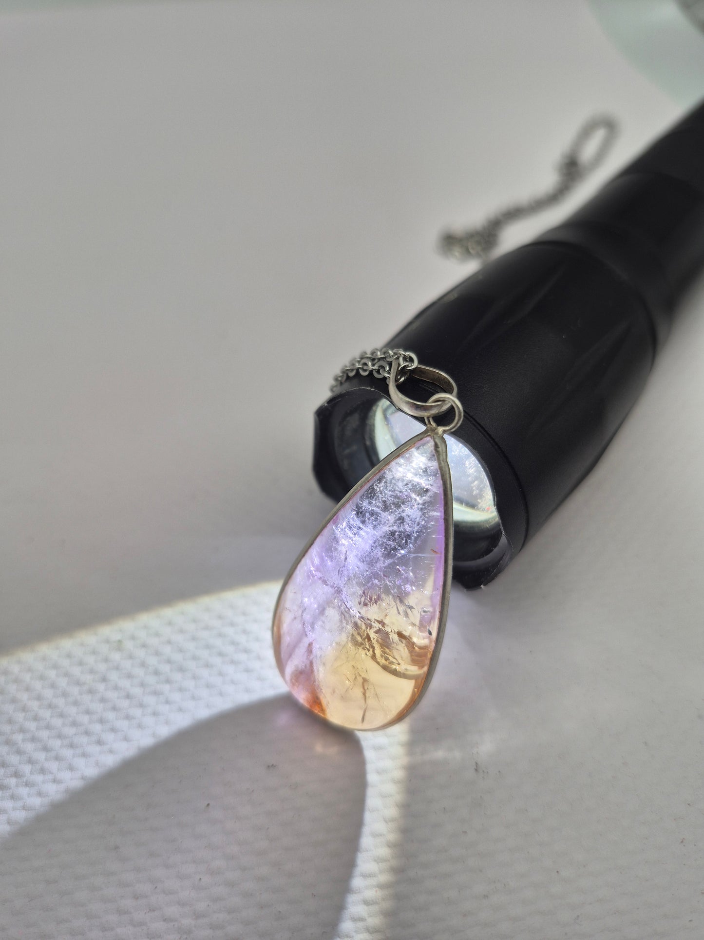 Ametrine Silver Necklace Teardrop with Steel Chain, Gemstone Necklace for Him and Her
