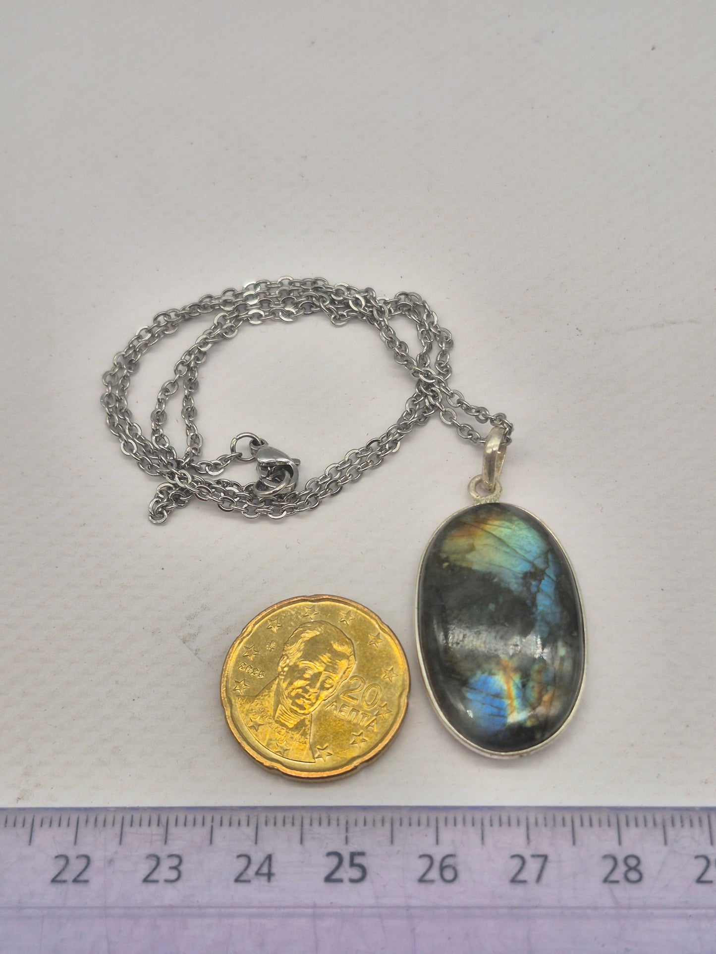 Labradorite Rainbow Silver 925 Necklace with Steel Chain
