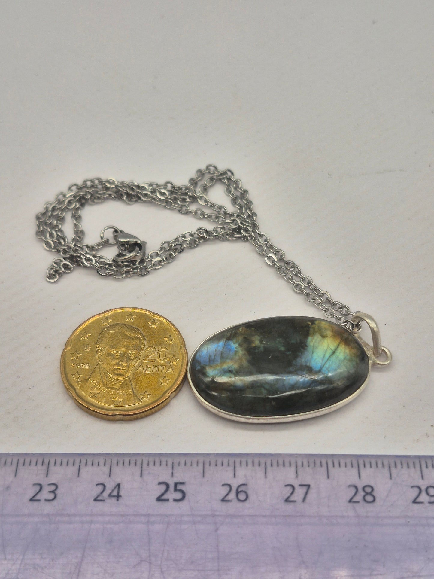 Labradorite Rainbow Silver 925 Necklace with Steel Chain