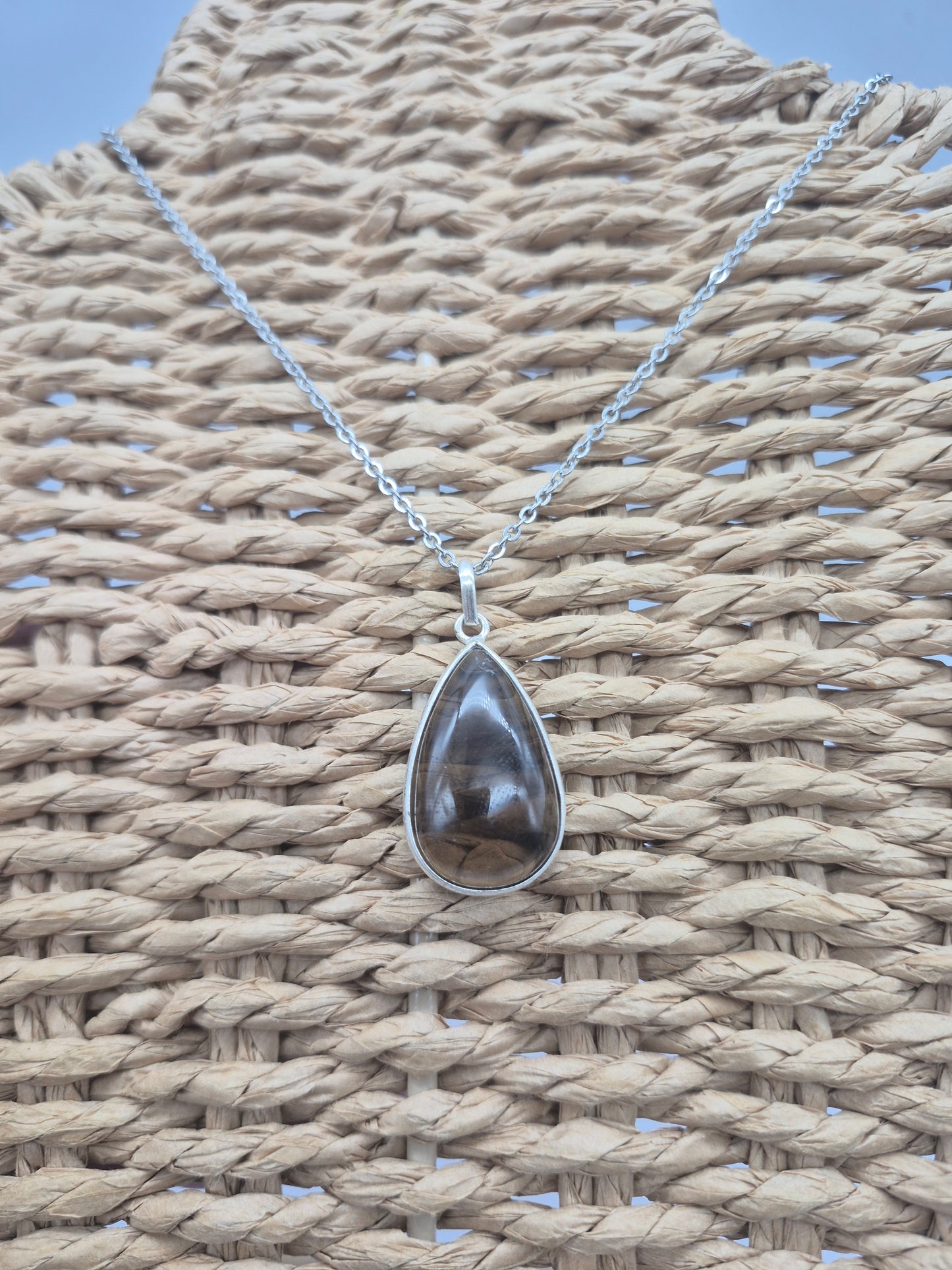 Smoked Quartz  Silver 925 Teardrop Pendant Oval Cabochon Crystal