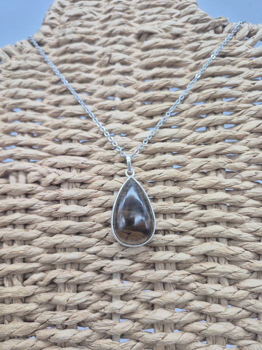 Smoked Quartz  Silver 925 Teardrop Pendant Oval Cabochon Crystal