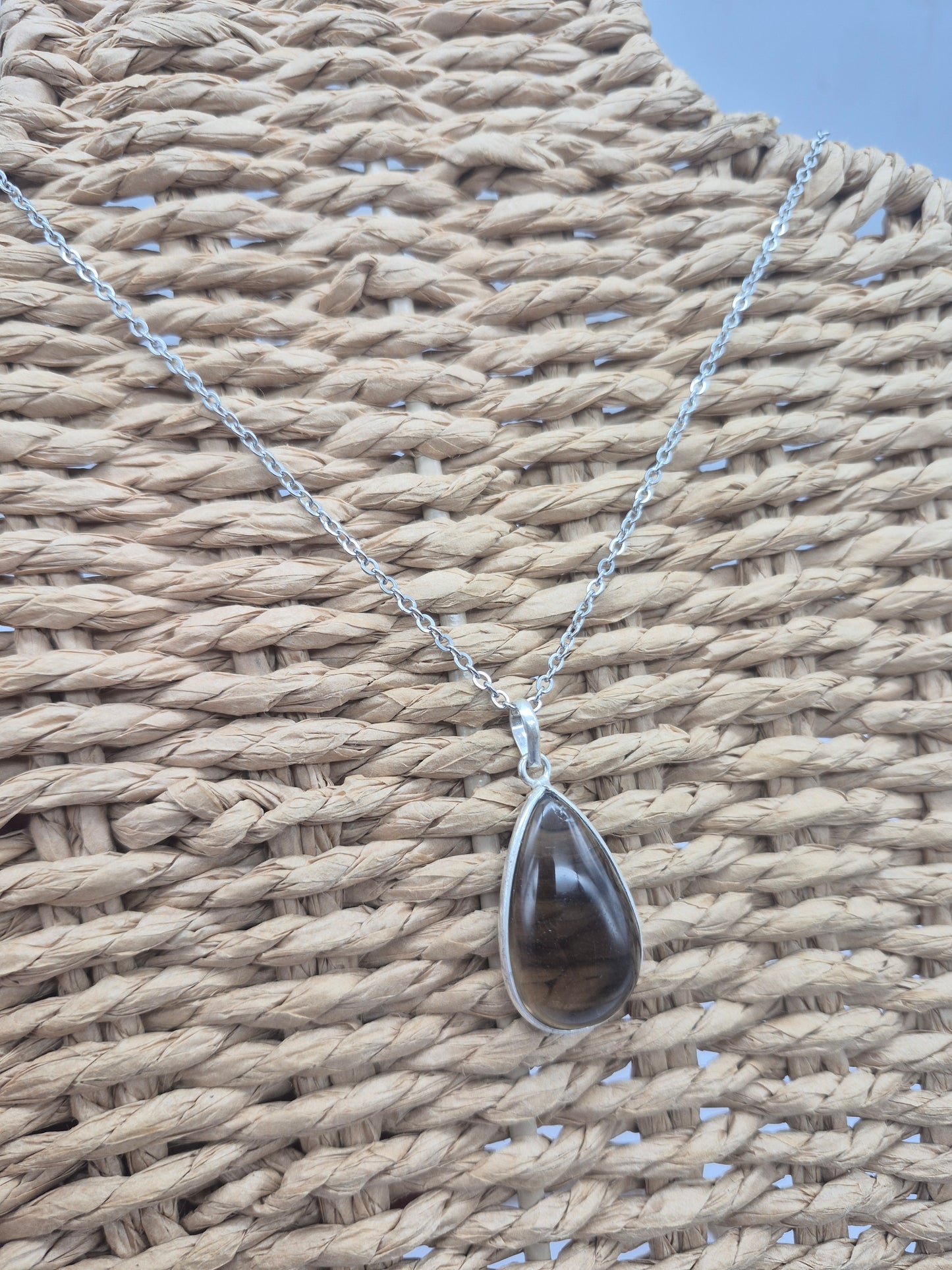 Smoked Quartz  Silver 925 Teardrop Pendant Oval Cabochon Crystal