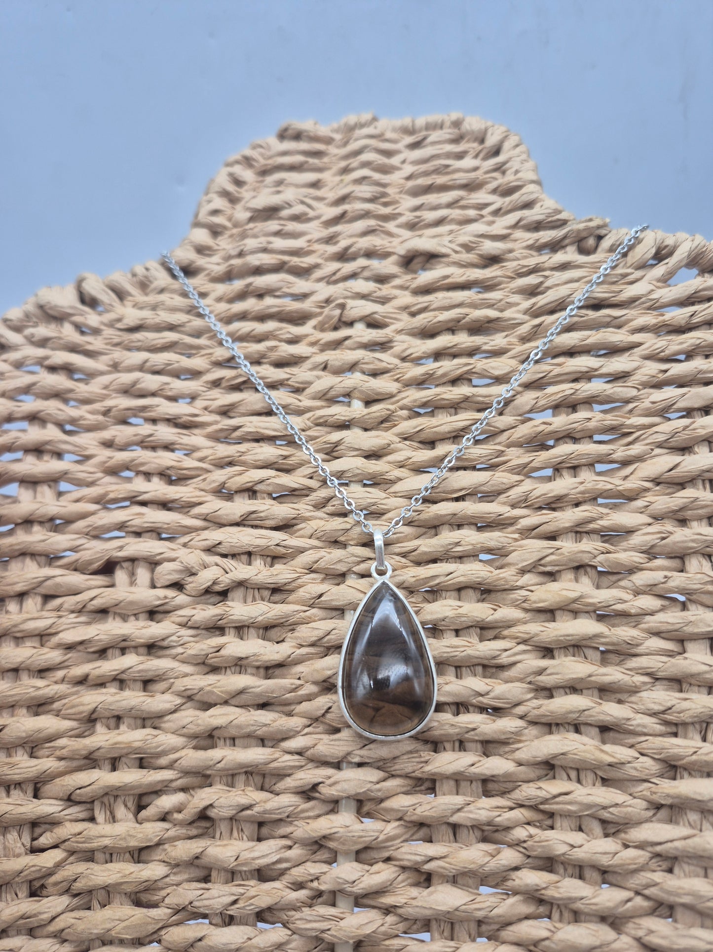 Smoked Quartz  Silver 925 Teardrop Pendant Oval Cabochon Crystal