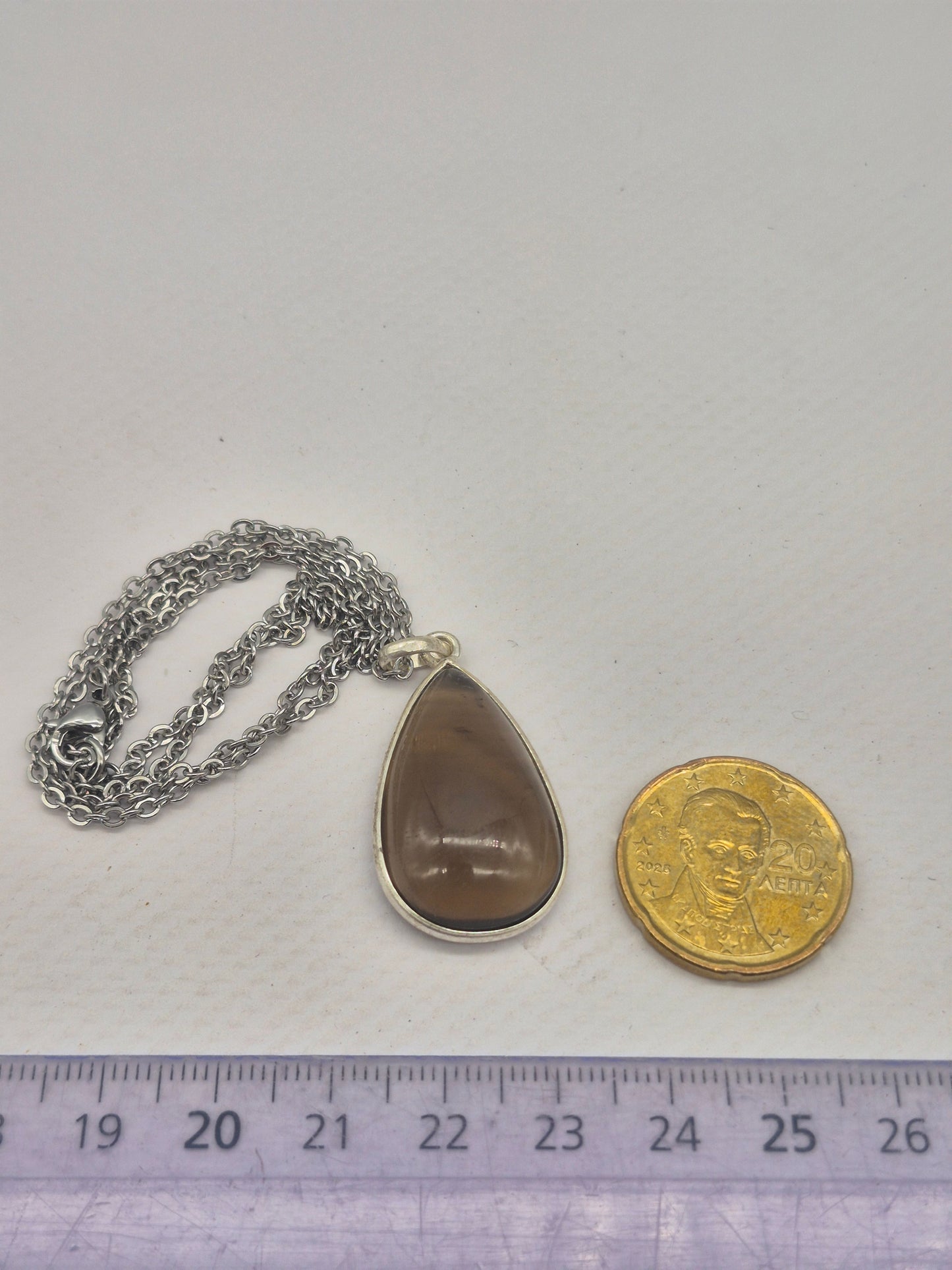 Smoked Quartz  Silver 925 Teardrop Pendant Oval Cabochon Crystal