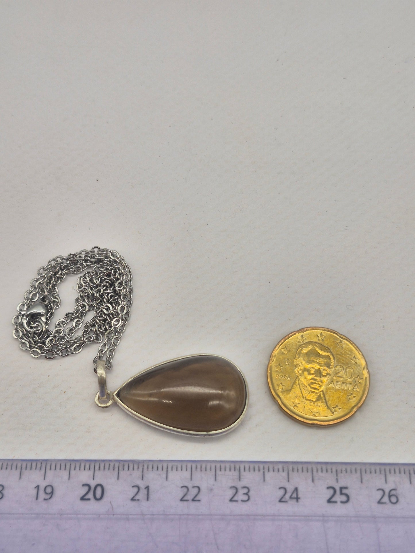 Smoked Quartz  Silver 925 Teardrop Pendant Oval Cabochon Crystal
