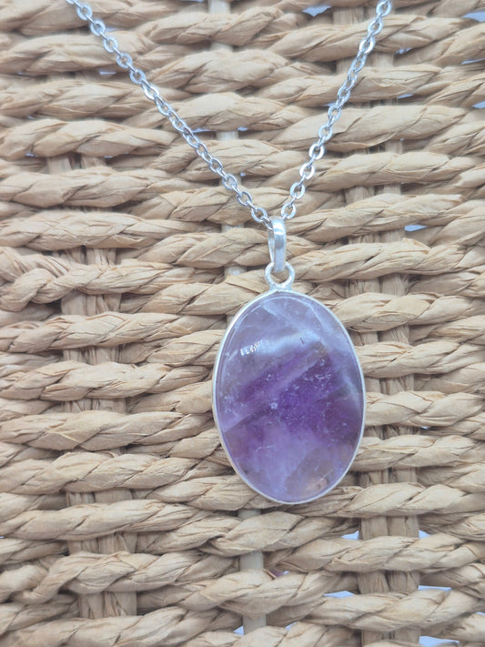 Amethyst Silver 925 Pendant - Cabochon Crystal Necklace
