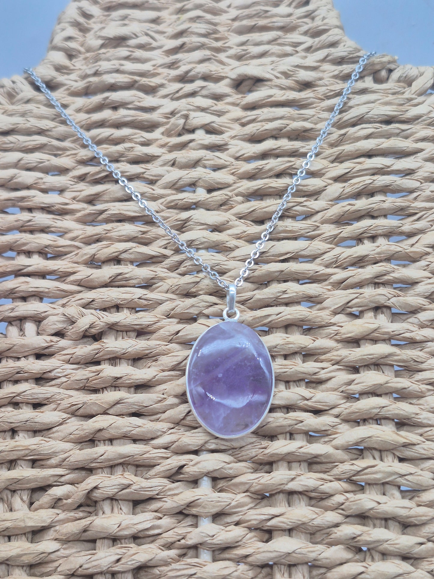 Amethyst Silver 925 Pendant - Cabochon Crystal Necklace
