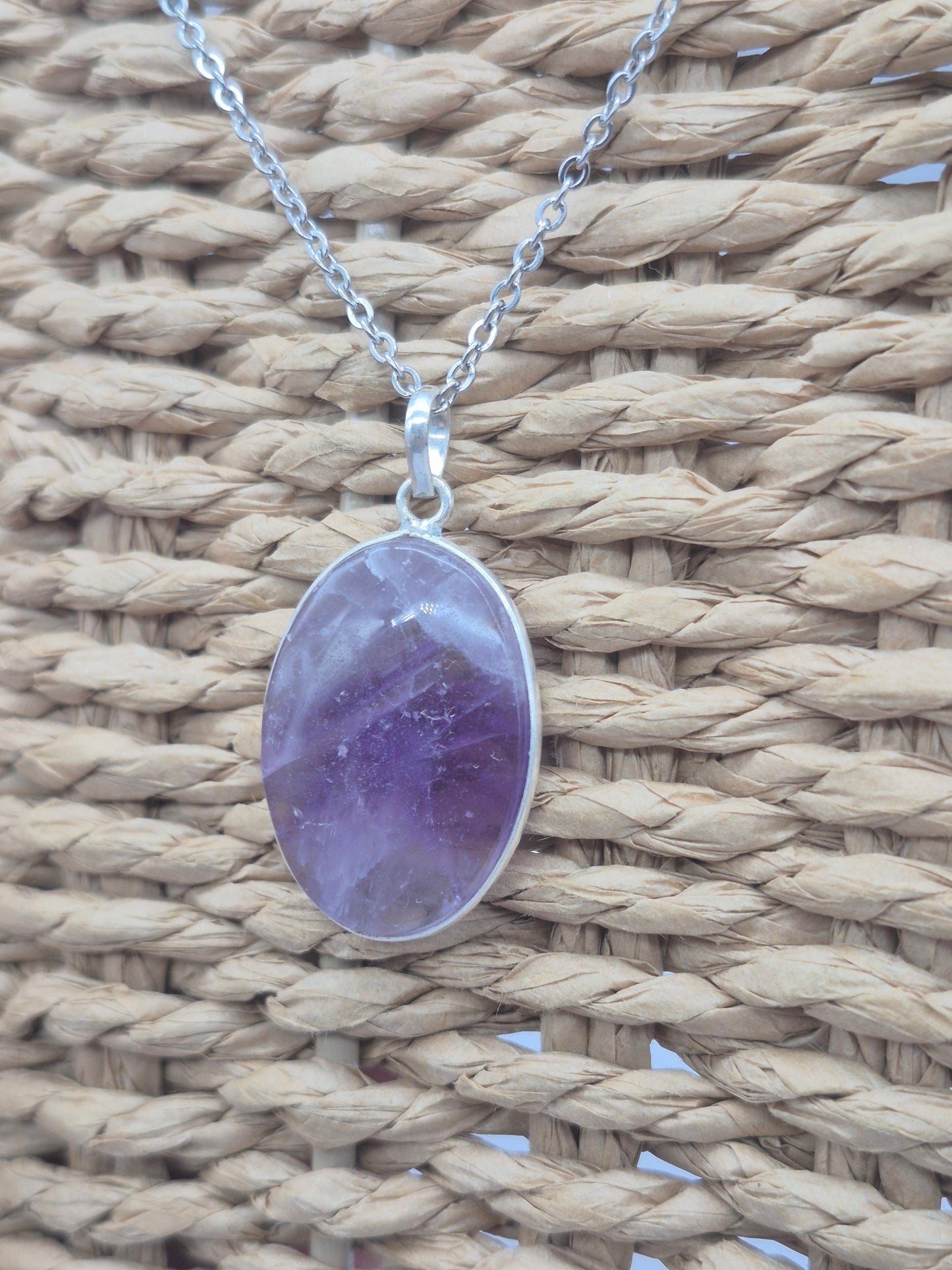 Amethyst Silver 925 Pendant - Cabochon Crystal Necklace