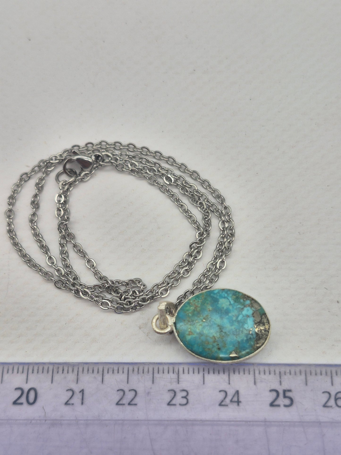 Authentic Natural Turquoise Silver Necklace with Steel Chain