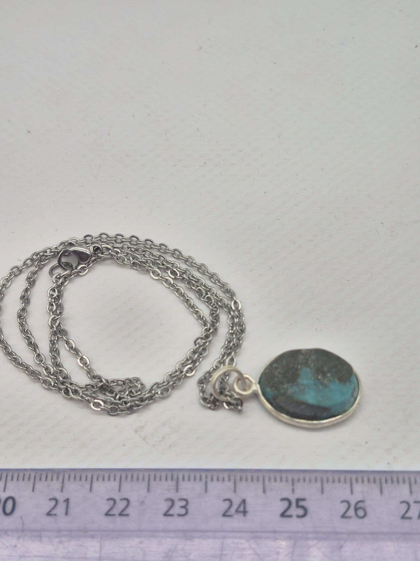 Authentic Natural Turquoise Silver Necklace with Steel Chain
