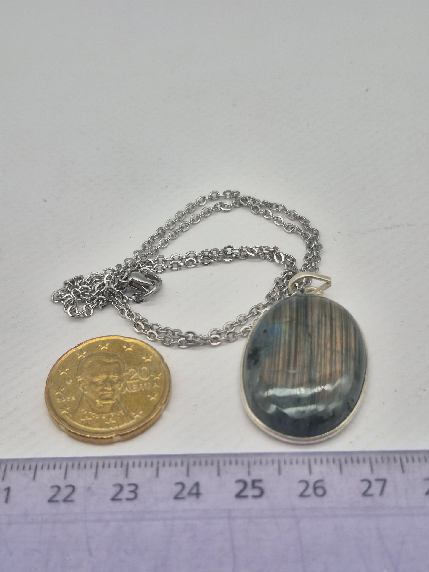 Labradorite Oval Shaped Silver 925 Necklace with Steel Chain