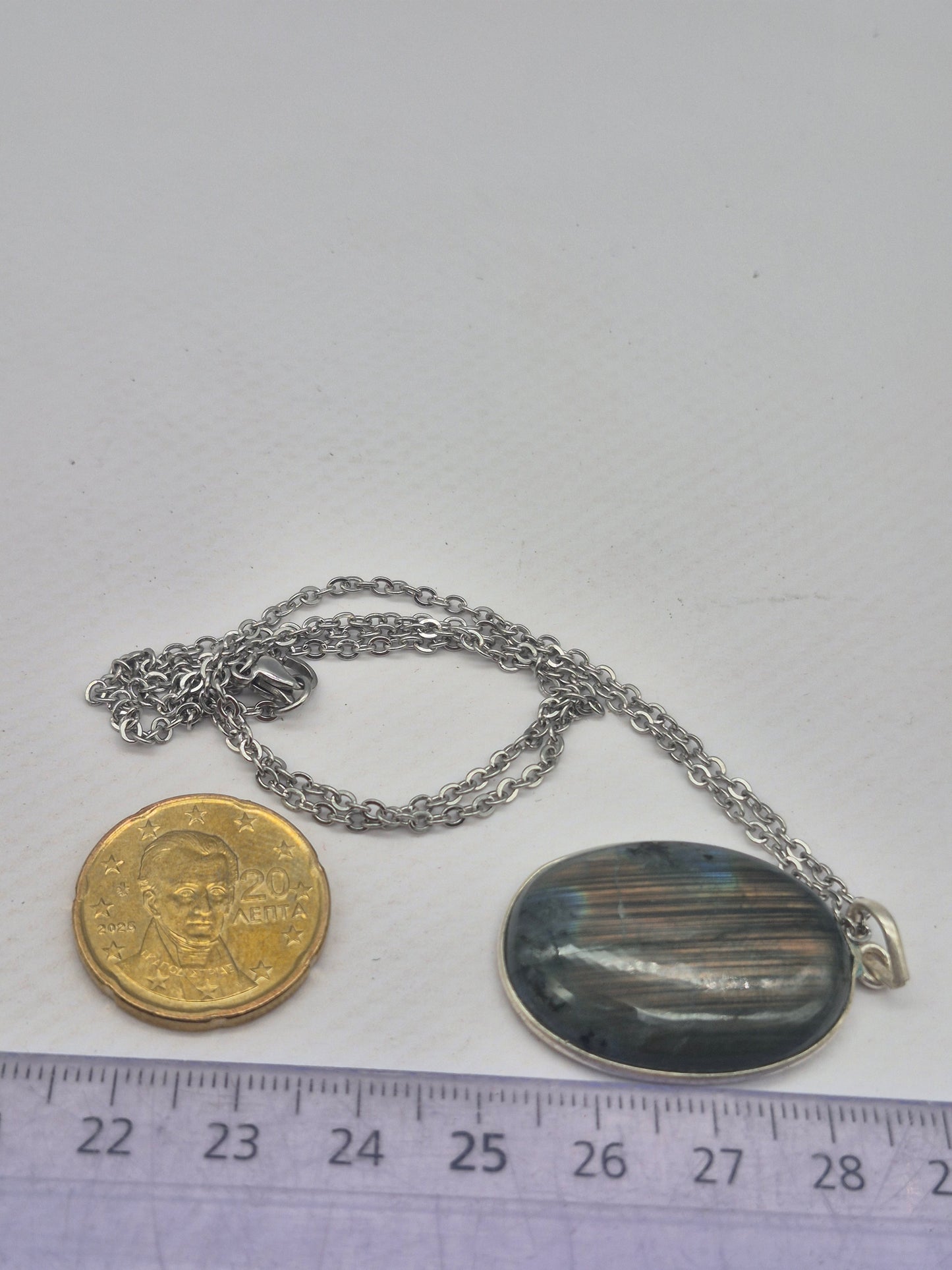 Labradorite Oval Shaped Silver 925 Necklace with Steel Chain
