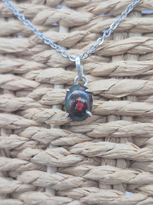 Black Fire Opal Australian Silver 925 Necklace (RARE)