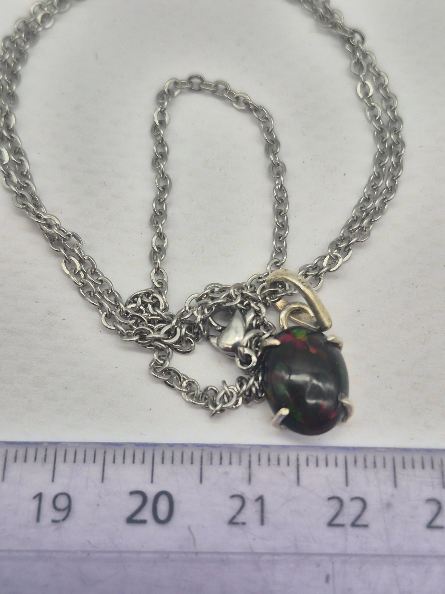 Black Fire Opal Australian Silver 925 Necklace (RARE)
