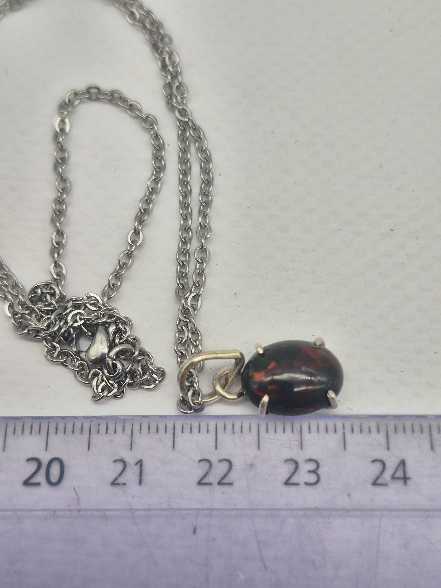 Black Fire Opal Australian Silver 925 Necklace (RARE)