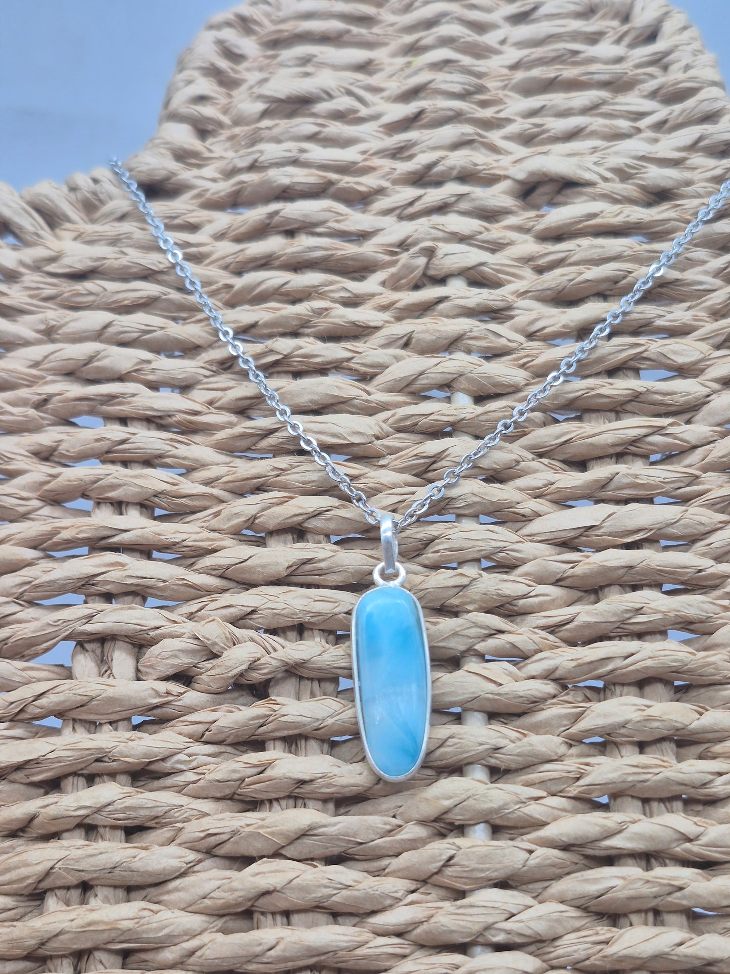 Larimar Silver 925 Necklace – Larimar Pendant in Silver Bezel with Stainless Steel Chain