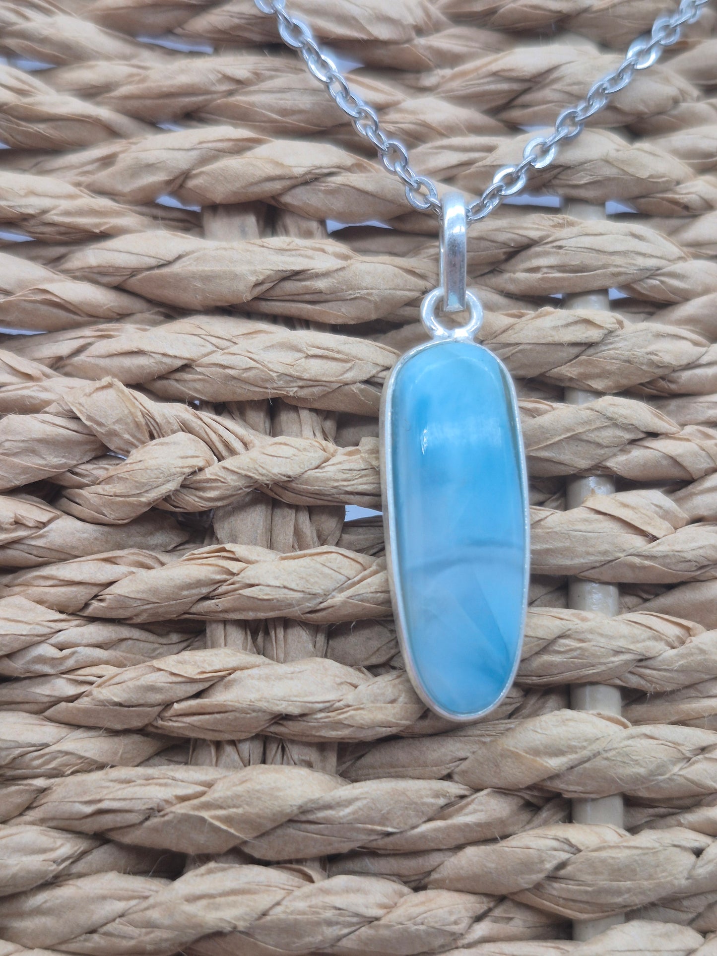 Larimar Silver 925 Necklace – Larimar Pendant in Silver Bezel with Stainless Steel Chain