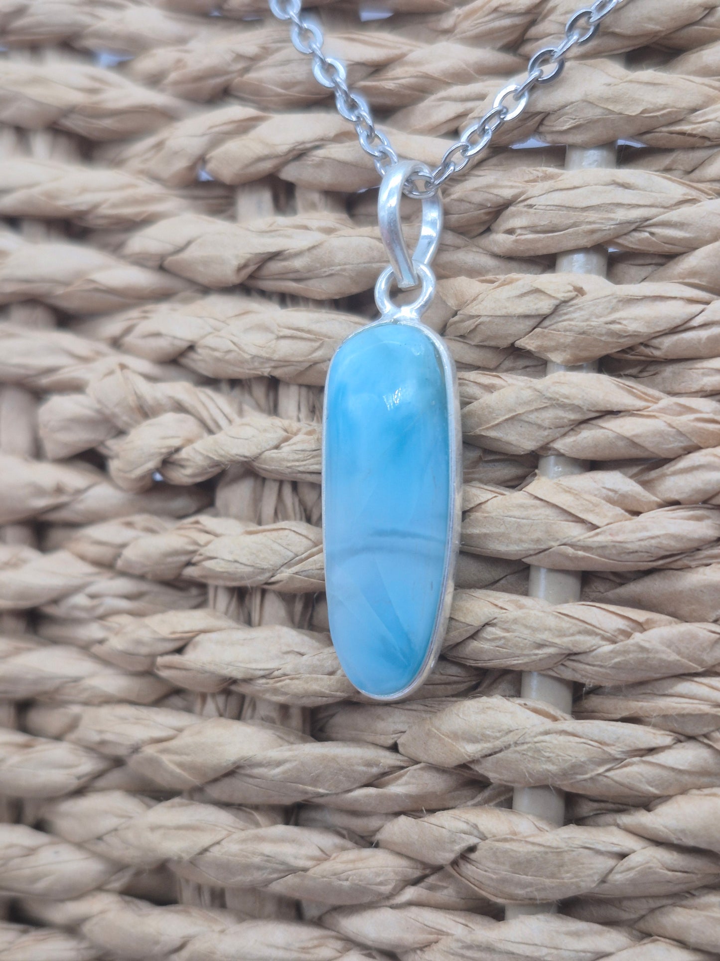 Larimar Silver 925 Necklace – Larimar Pendant in Silver Bezel with Stainless Steel Chain
