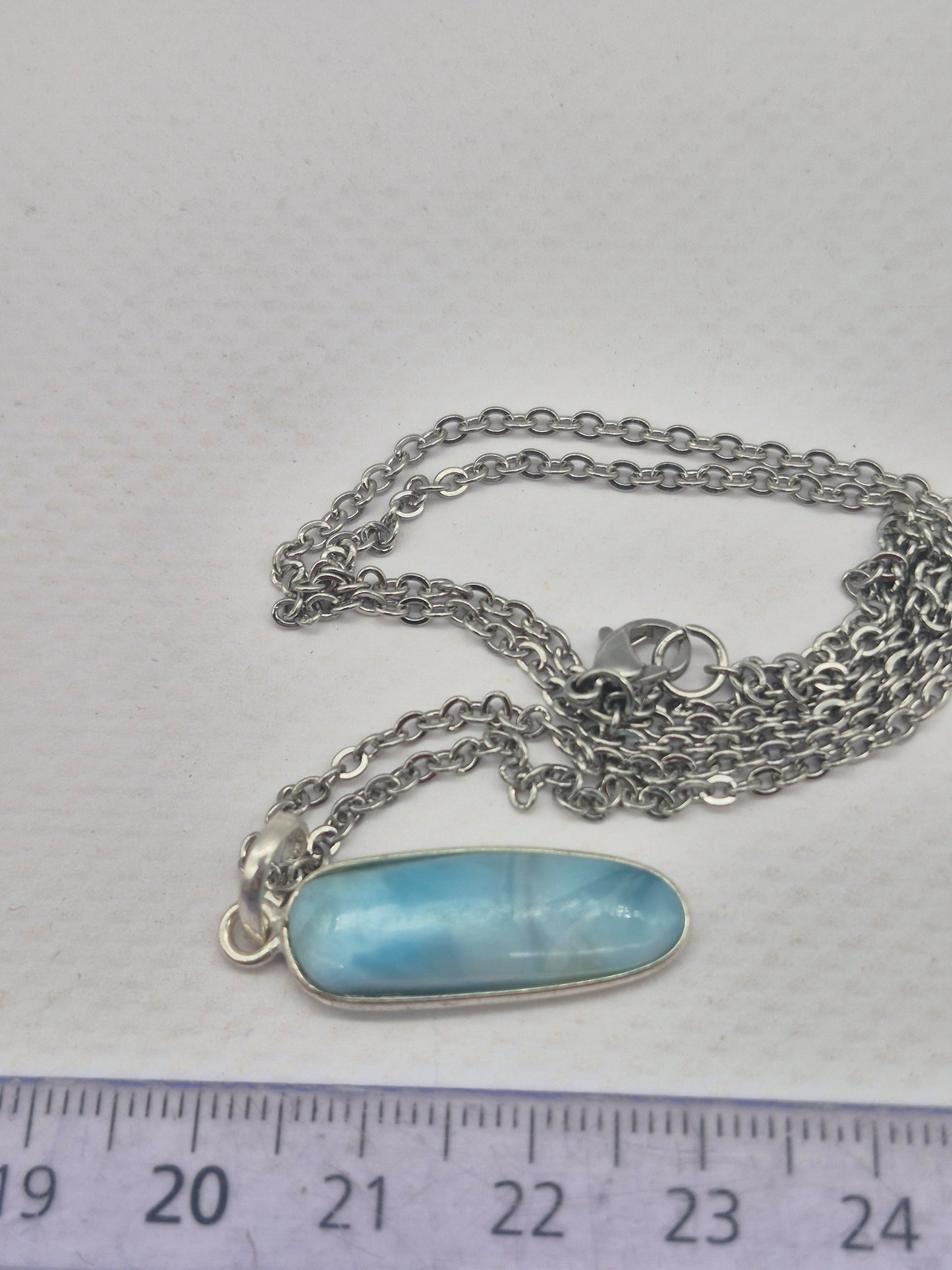 Larimar Silver 925 Necklace – Larimar Pendant in Silver Bezel with Stainless Steel Chain