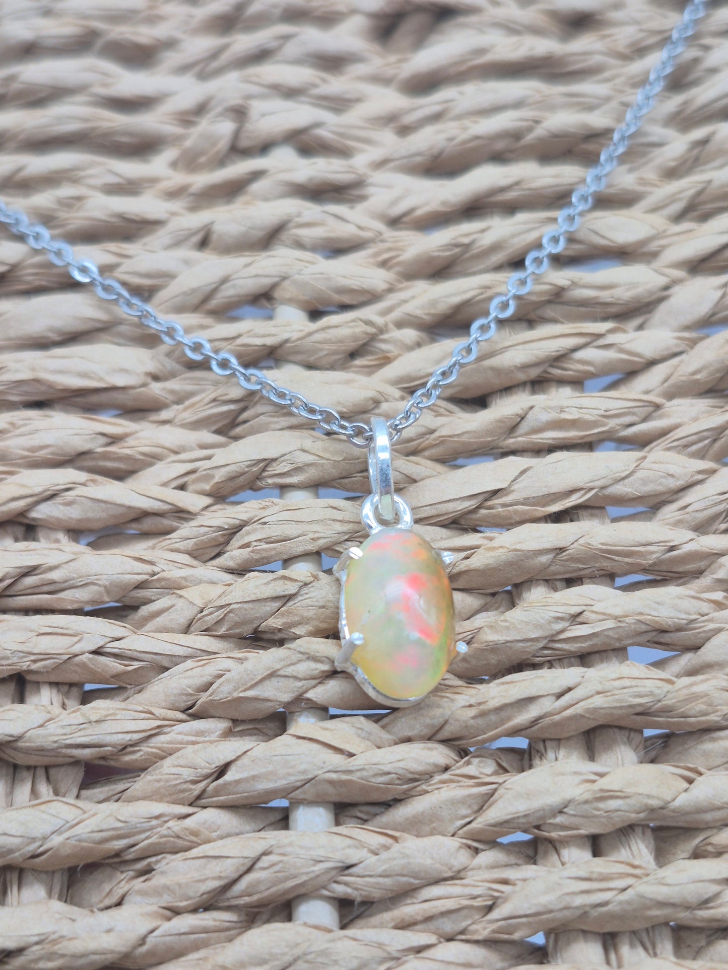 Ethiopian Opal Silver 925 Necklace (RARE)