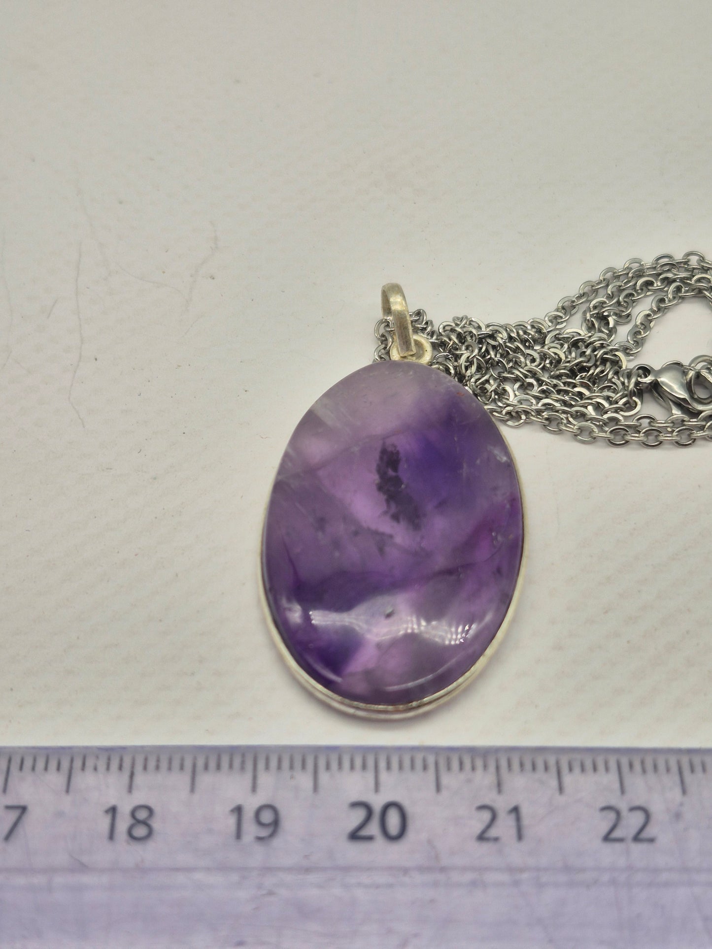 Amethyst Silver 925  Oval Pendant - Cabochon Crystal Necklace