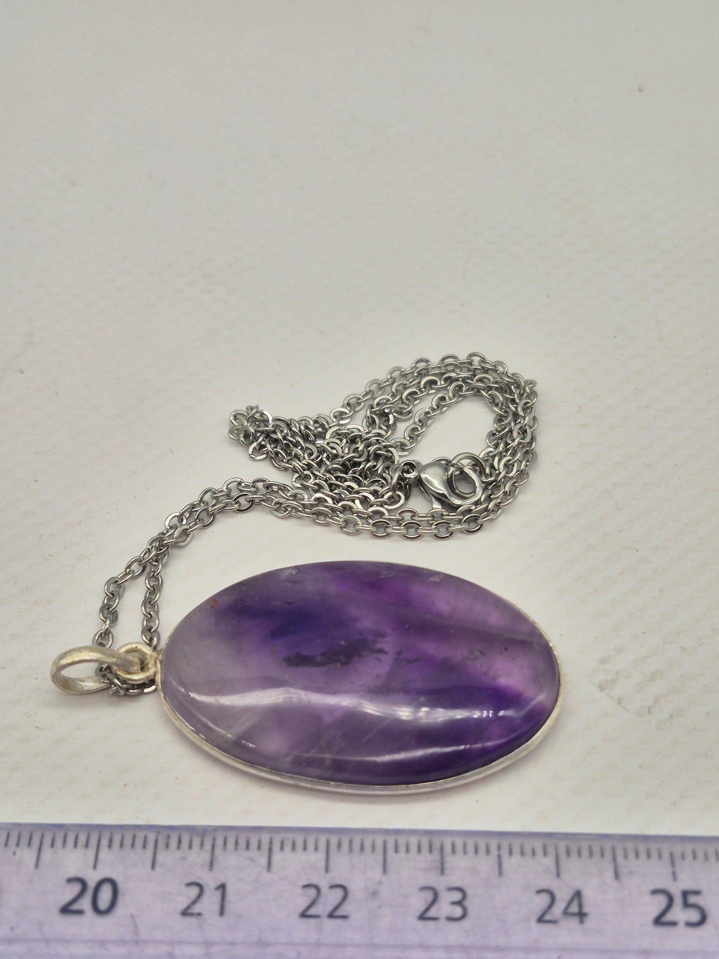 Amethyst Silver 925  Oval Pendant - Cabochon Crystal Necklace