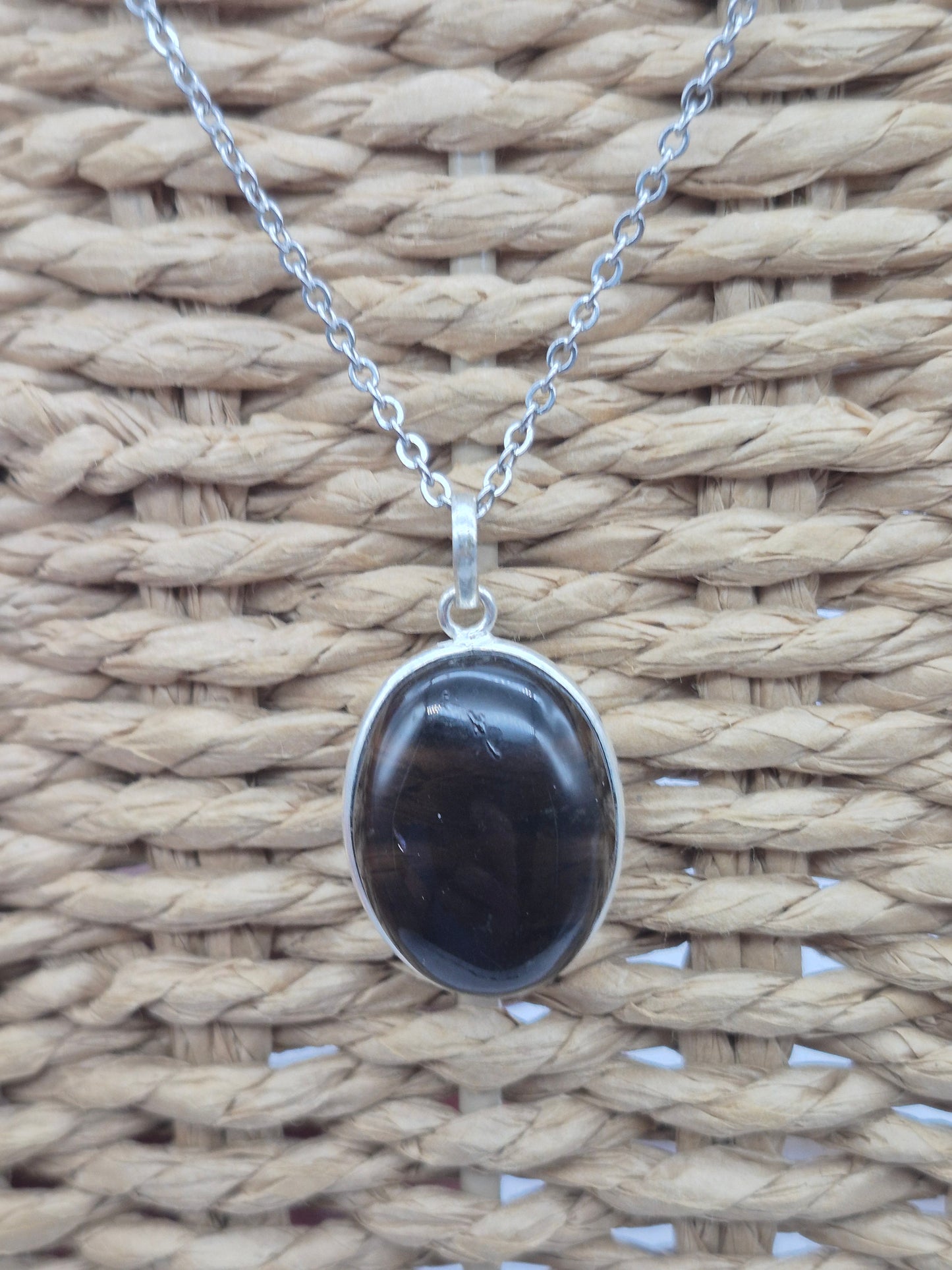 Smoked Quartz  Silver 925 Oval Pendant Oval Cabochon Crystal