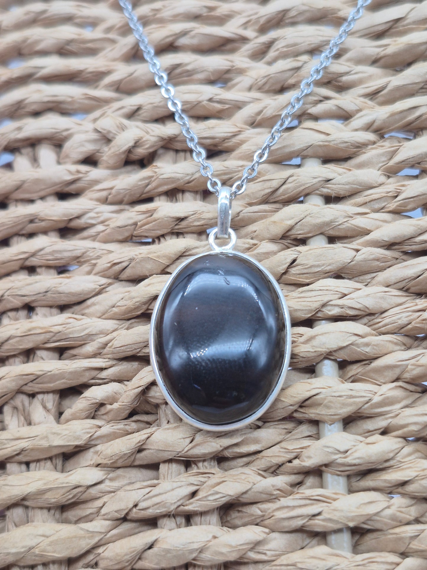 Smoked Quartz  Silver 925 Oval Pendant Oval Cabochon Crystal