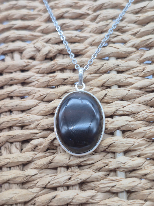 Smoked Quartz  Silver 925 Oval Pendant Oval Cabochon Crystal