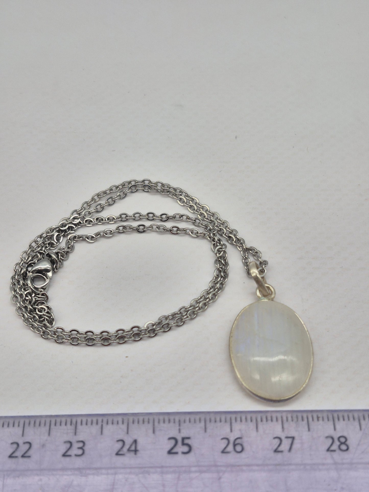 Moonstone Silver 925 Necklace Oval Shaped – Minimalist Moonstone Pendant with Stainless Steel Chain