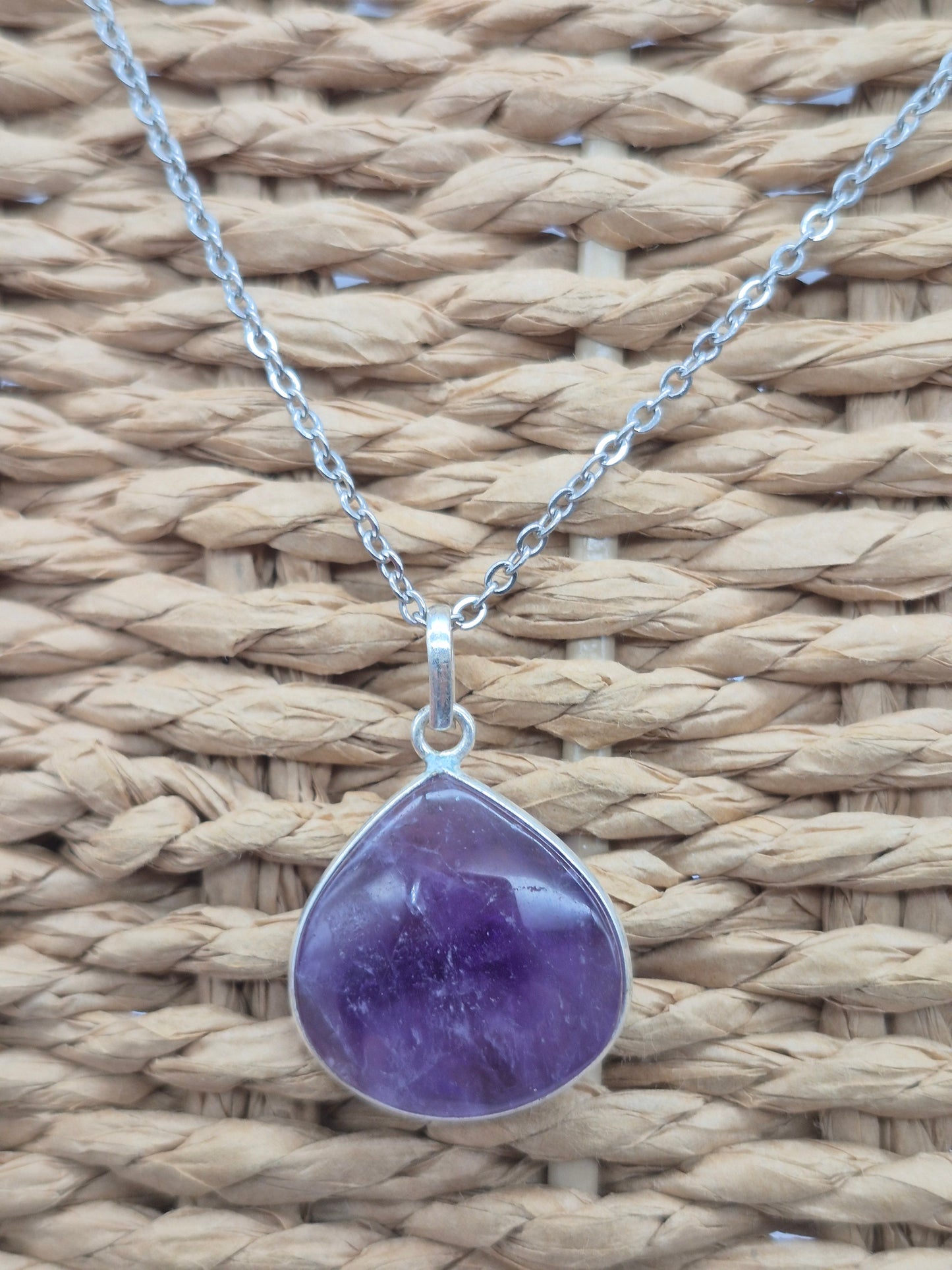 Amethyst Silver 925 Pendant Teardrop - Cabochon Crystal Necklace