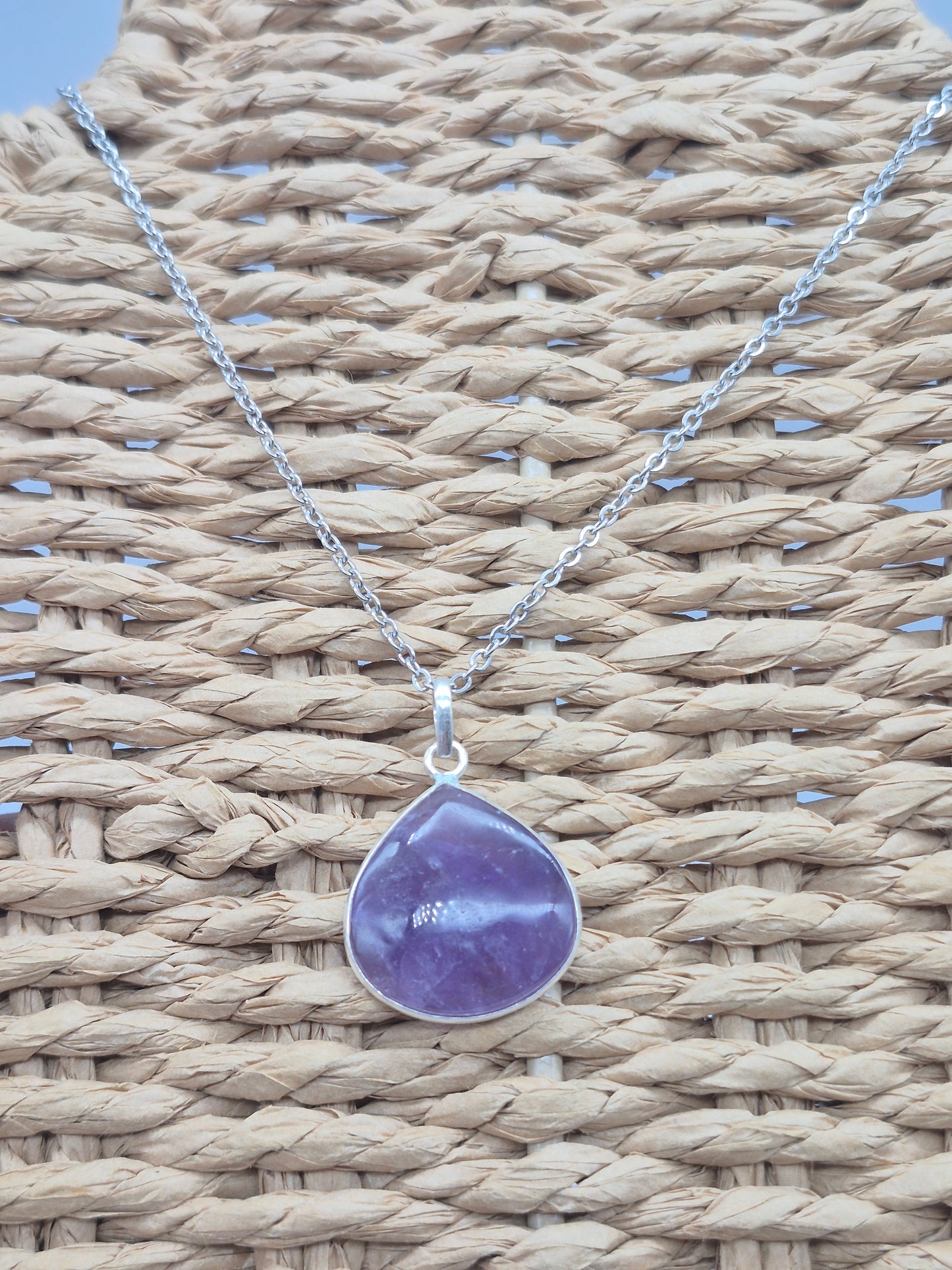 Amethyst Silver 925 Pendant Teardrop - Cabochon Crystal Necklace