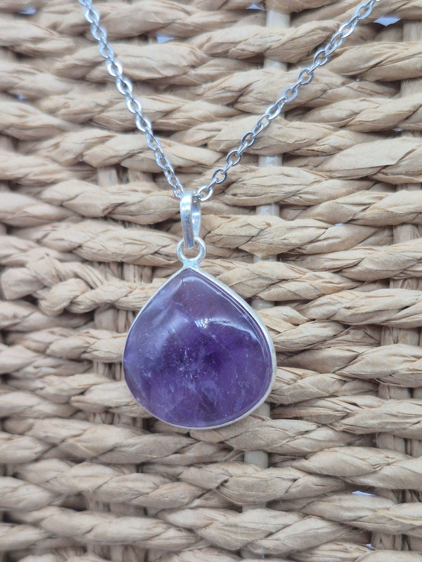 Amethyst Silver 925 Pendant Teardrop - Cabochon Crystal Necklace