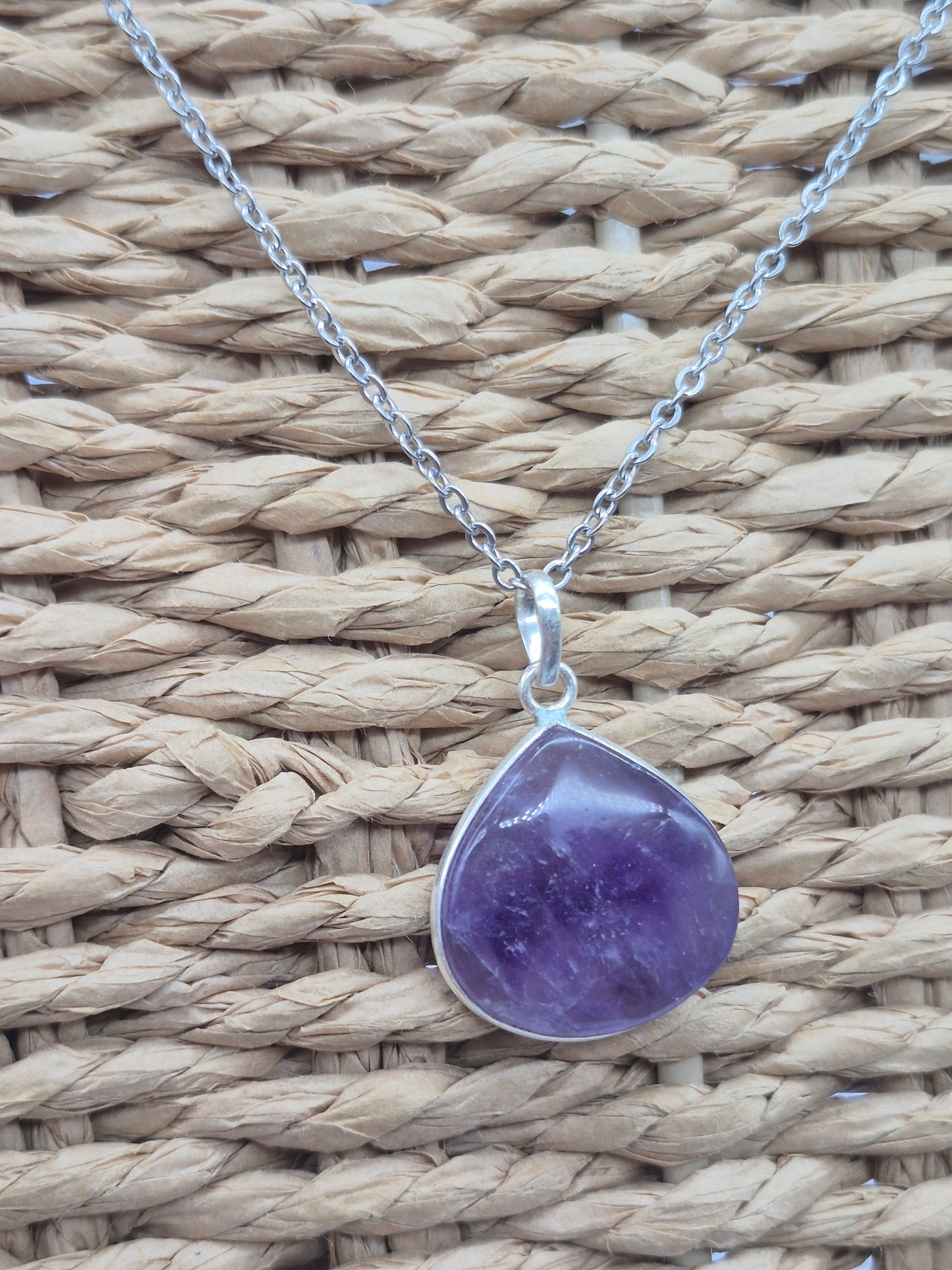 Amethyst Silver 925 Pendant Teardrop - Cabochon Crystal Necklace