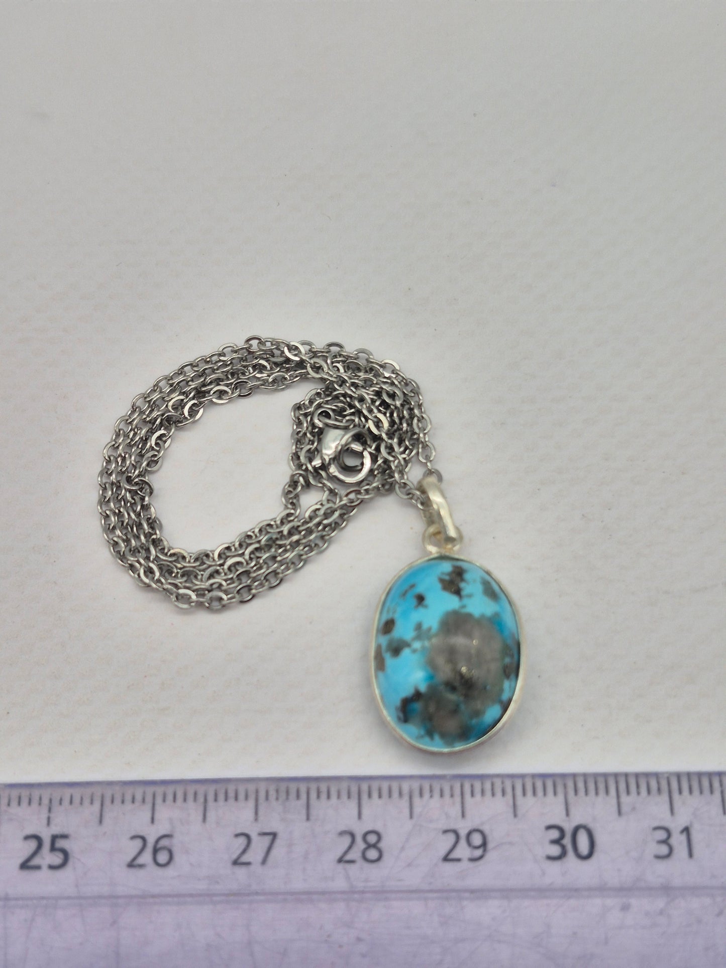 Turquoise Silver Necklace with Steel Chain
