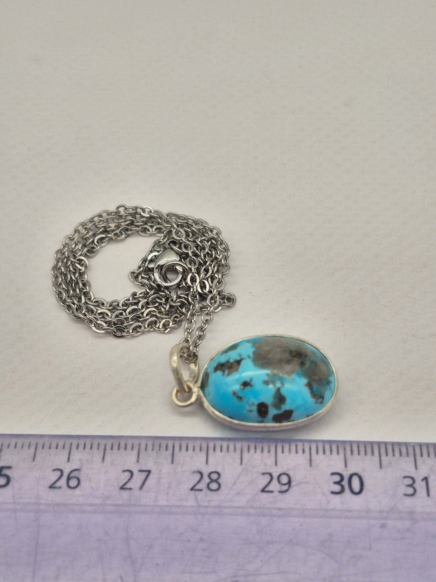 Turquoise Silver Necklace with Steel Chain