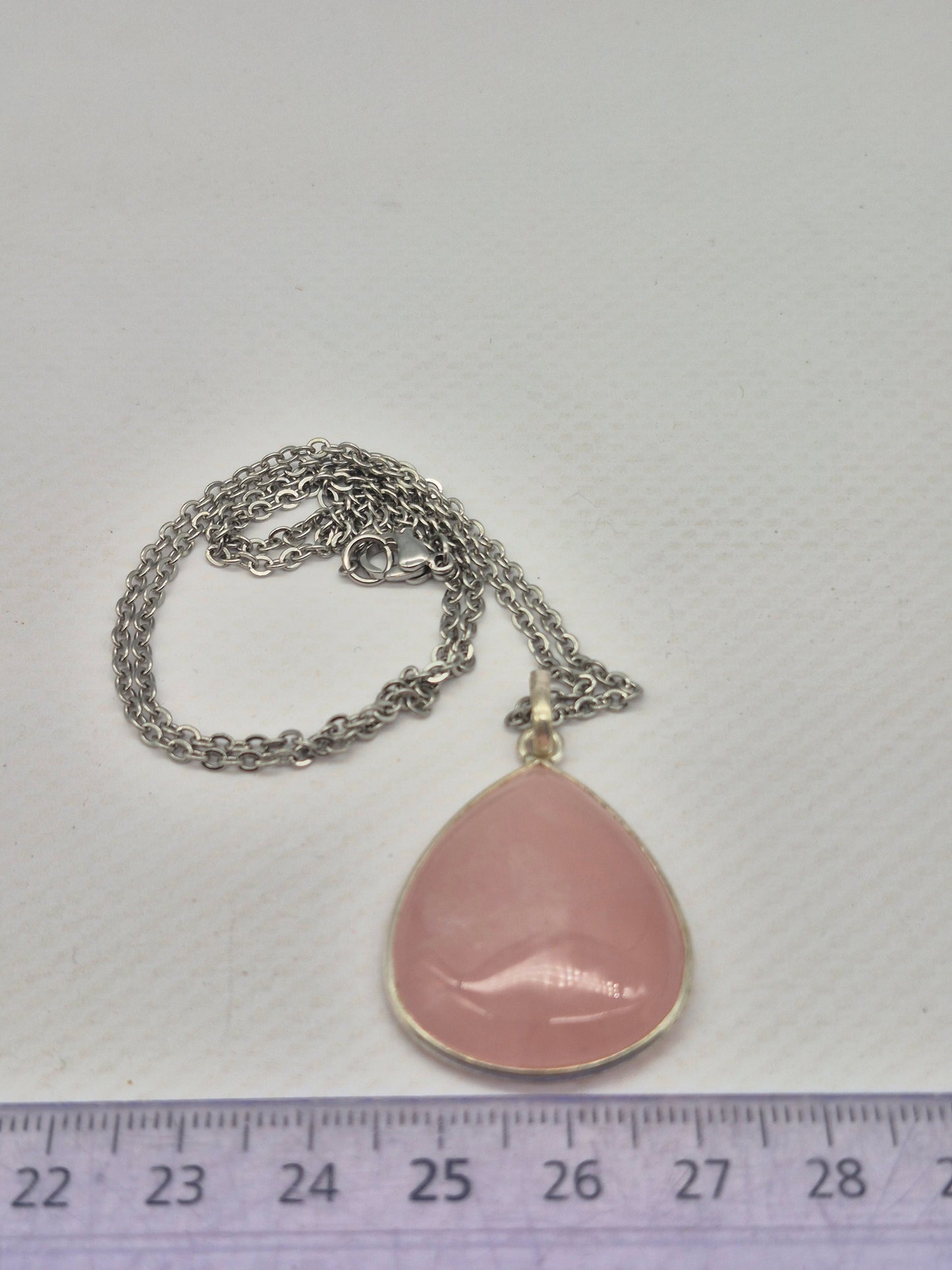 Rose Quartz Silver Necklace: Crystal Pendant with Stainless Steel Chain