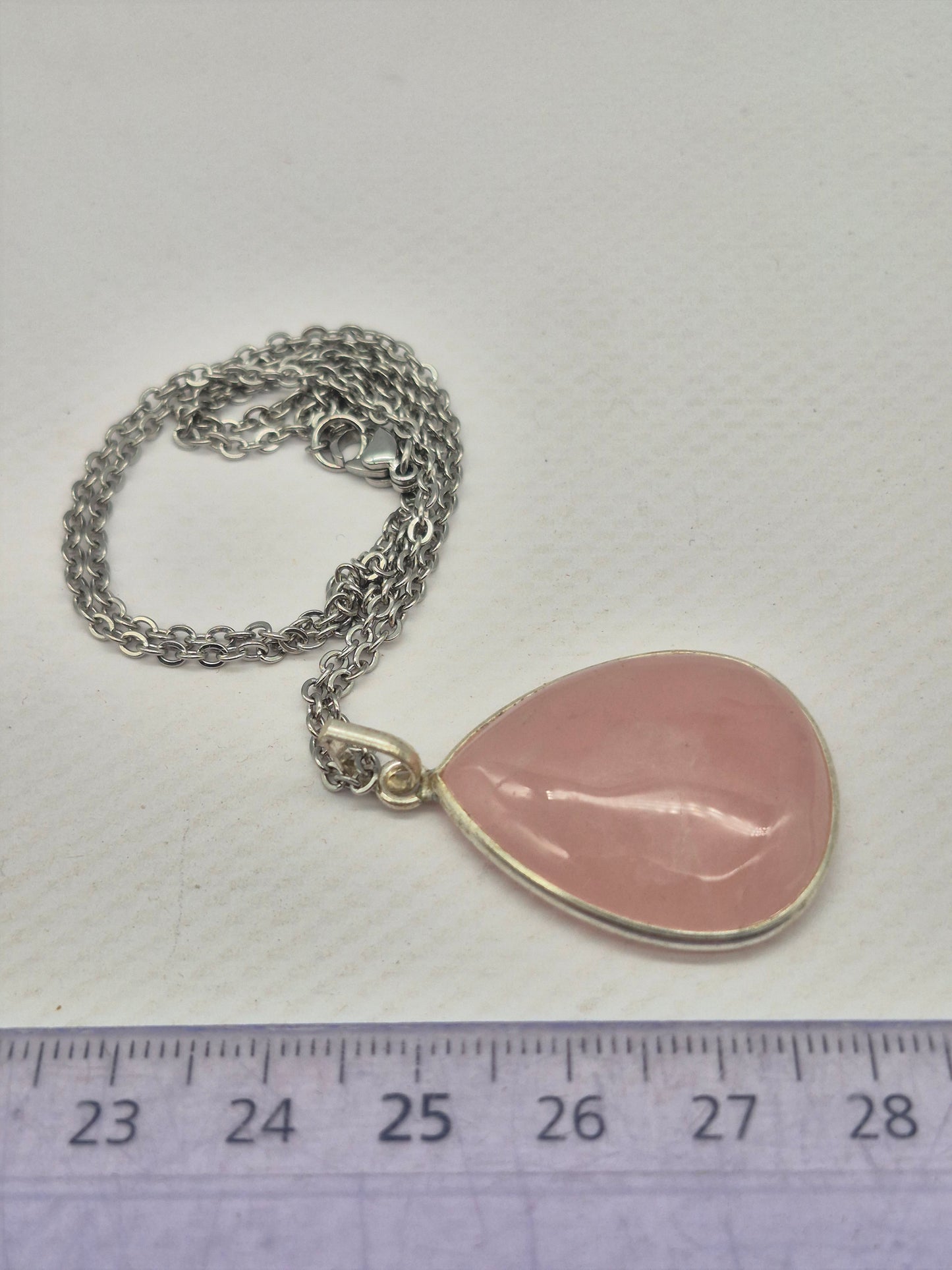 Rose Quartz Silver Necklace: Crystal Pendant with Stainless Steel Chain