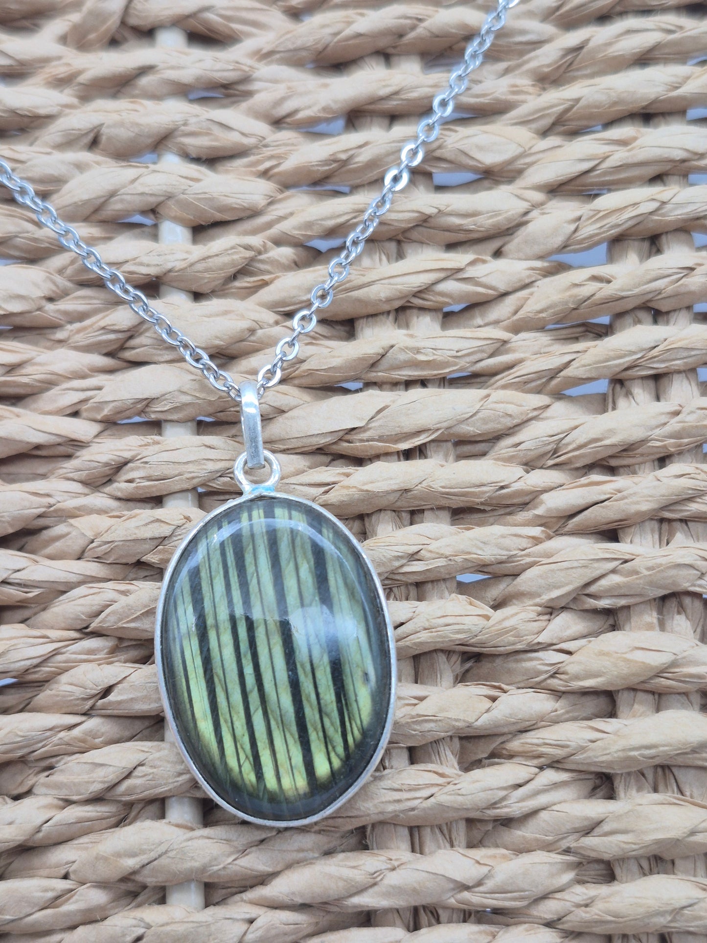 Labradorite Oval Shaped Silver 925 Necklace with Steel Chain